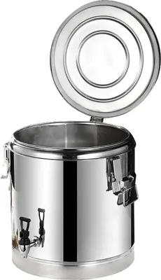 Produktbild von Lebensmittel-Transportbehälter - Isolierter Edelstahleimer 40 L mit Auslaufhahn - Für Suppe - Warmhalten - Dicht schließender Deckel - Silber
