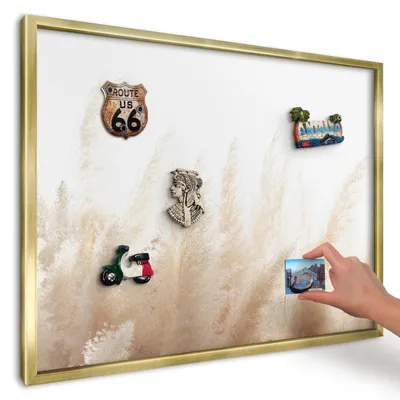 Produktbild von Magnettafel 70x50 cm mit goldenem Rahmen - Magnetische Metalltafel, Magnetpinnwand zur Wandmontage für Wohnzimmer, Küche, Flur, Kinderzimmer und Büro - Essentielle Gräser