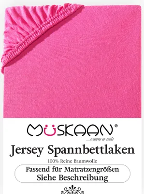 Produktbild von Müskaan Jersey Spannbettlaken 90x200cm - 100x200cm pink bis 22cm Matratzenhöhe Gummizug Bettlaken 100% Baumwolle