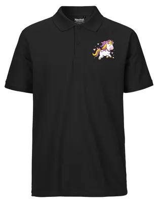 Produktbild von Huuraa Herren Polo Shirt Einhorn Comic L Black Bio Baumwolle Fairtrade Poloshirt Geschenkidee
