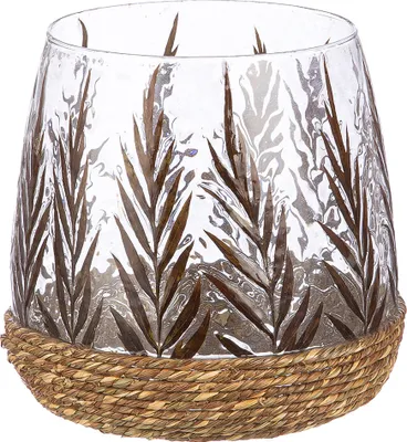 Immagine prodotto di Gilde Windlicht, konisch, "Greenery", Blattdesign, Glas, grün, VE 2, H. 16 cm, D. 16.5 cm 51436 4063387514368