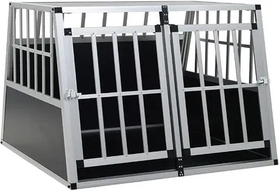 Produktbild von Hunde Transportbox für Auto 94 x 88 x 69 cm mit Doppeltür | Hundebox Autobox Hundetransportbox Alubox Hund Reisebox Silber