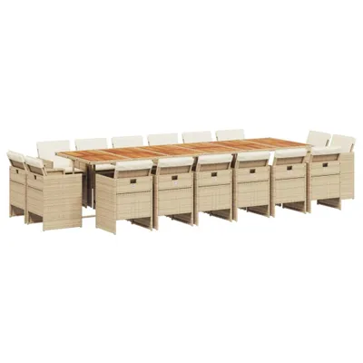 Produktbild von vidaXL 17-tlg. Garten-Essgruppe mit Kissen Beige Poly Rattan