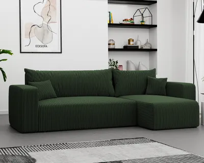 Produktbild von Idohome - PIANO L Ecksofa mit Schlaffunktion und Bettkasten 248x145 cm, Universal, L-Form - Farbe: Flaschengrün Poso 14