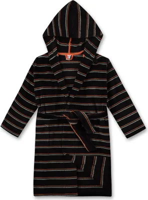 Produktbild von Sanetta Jungen Bademantel - Bademode, Baumwolle, Kapuze, Tasche, Streifen Schwarz/Grau/Orange 176
