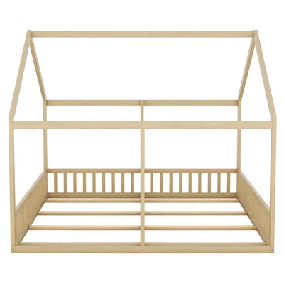 Produktbild von Doppel-Hausbett 90x200 cm,Hausbett mit Geländer, platzsparendes Doppelbett,Natur