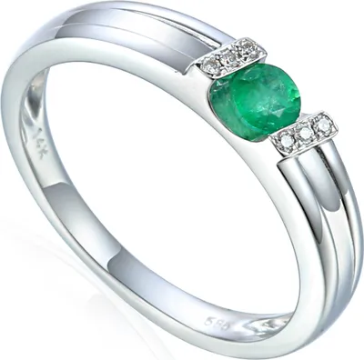 Produktbild von 585er Weißgold Spannring mit Smaragd 0,19ct. und Diamanten 0,03ct. Gr. 54