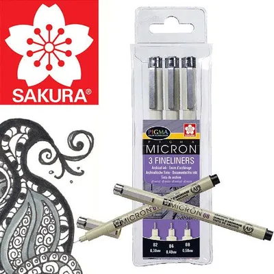 Produktbild von Sakura Pigma Micron, Schwarz, Fein, Mehrfarbig, Hexagonal, Tinte auf Wasserbasis, 0,5 mm