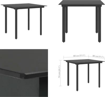 Obrázek produktu pro vidaXL Zahradní jídelní stůl černý 80x80x74 cm ocel a sklo - Zahradní stůl - Zahradní stoly - Stůl - Stoly
