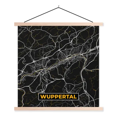 Produktbild von MuchoWow® Textilposter Wuppertal - Gold - Karte - Stadtplan - Deutschland 120x120 cm mit holzfarbenen Rahmen - Textil-Poster