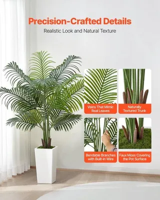Productafbeelding van Areca Kunstpalm - Kunstplant In Pot - Hoogte 1,5 m - Met Plantenbak - Kunstzijden Bladeren - Voor Binnen/Buiten - Wit