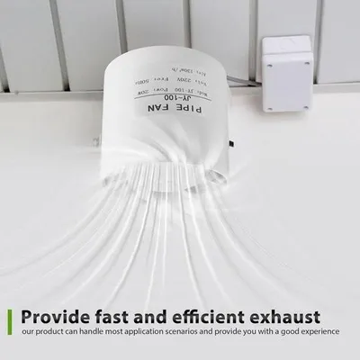 Produktbild von 100-mm-Rohrventilator für die Rauchabsaugung in Bad, Toilette, Küche, Gewächshaus, Zelt, Garage – leiser, weißer Ventilator