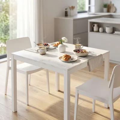 Immagine prodotto di Milani Home - tavolo da pranzo allungabile 90 x 90/180 x 77 cm, effetto marmo, legno e metallo