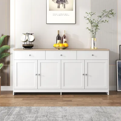 Image de Buffet - 160 x 75 x 37 cm, bois/blanc - 4 portes et 3 tiroirs - étagères réglables