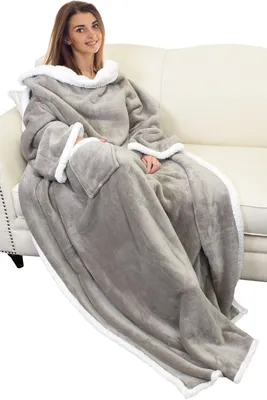 Produktbild von Sherpa-Mikroplüsch-TV-Decke, 183 x 140 cm, mit Ärmeln und Taschen, beidseitig warm