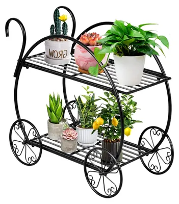 Produktbild von Pflanzenregal 2-stufig, freistehender Blumenständer aus Metall, schwarze Blumentreppe für Balkon, Garten und Terrasse