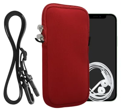Produktbild von kwmobile Handytasche für Smartphones L - 6,5" - Neopren Handy Hülle Rot mit Kordel - Handy Tasche mit Handykette 16,5 x 8,9 cm Innenmaße
