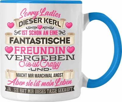 Produktbild von Trendation - Valentinstag Tasse Geschenk für Freund Lustiger Spruch Verrückte Freundin (Blau)