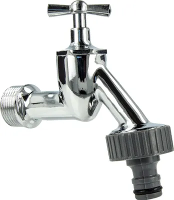 Produktbild von tecuro Auslaufventil 3/4 Zoll, Knebeloberteil, Steckkupplung, Dichtband - Messing hochglanzverchromt