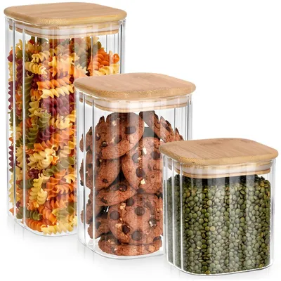 Produktbild von Vilde | Vorratsgläser mit Bambusdeckel - 3er Set - Glas Vorratsdosen Set