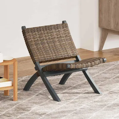 Obrázok produktu pre vidaXL Relaxačné kreslo Grey Natural Kubu z ratanu a mahagónového masívu