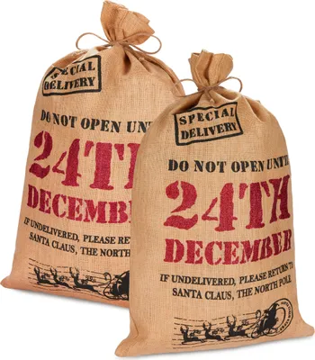 Obrázok produktu pre BRUBAKER Vianočné vrece "Neotvárať do 24. decembra" - 80 cm Vianočné vrece na darčeky - Santa sack jutové vrece, 2 kusy