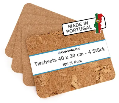 Kurk Placemat Set 4er, 40x30 cm, 3 mm, hitzebeständig, abwaschbar