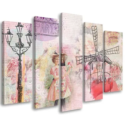 Produktbild von 5-teiliges leinwandbild mädchen rosa 100x70 cm Feeby rosa wandbild bereit zum aufhängen