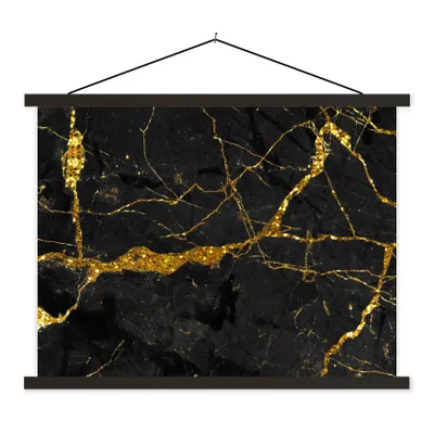 Produktbild von MuchoWow® Textilposter Marmor - Gold - Schwarz - Marmoroptik - Luxe - Glitzer 60x45 cm mit schwarzem Rahmen - Poster Schlafzimmer