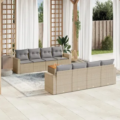 Produktbild von 9-tlg. Garten-Sofagarnitur mit Kissen Beige Poly Rattan 3224043