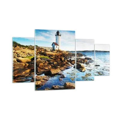 Produktbild von Bilder auf glas - Leuchtturm Ufer Wolke Landschaft - 160x90cm - Glasbilder - Wandbilder - Kunstdruck - zum Aufhängen bereit - Wanddekoration aus Glas - Glas Bilder - Wandbild auf Glas - GDL160x90-2973