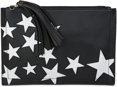 Produktbild von styleBREAKER Clutch mit Sterne Muster, Quasten Anhänger am Reißverschluss, Handschlaufe und Umhängegurt, Damen 02012075