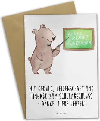 Produktbild von Mr. & Mrs. Panda Klappkarte Danke Lehrer - Weiß - Geschenk, liebe, einladungskarten, Lehrerzitat, Grußkarte, weihnachtskarten, Anerkennung, sagen, hochzeitskarten