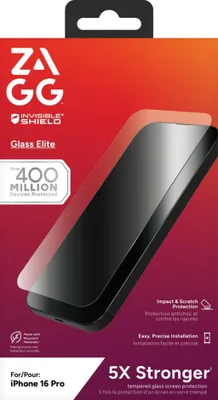 Obrázek produktu pro InvisibleShield Glass Elite, Apple, iPhone 16 Pro, Antibakteriální, Nárazuvzdorné, Odolné proti poškrábání, Odolný proti rozbití, Průhledná, 1 kusů