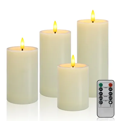 Produktbild von LED Weihnachten Kerzen Flammenlose LED kerzen mit Fernbedienung,Batteriebetriebene Stumpenkerzen Timer Funktion 4er Set7,5x10/12.5/15/17.5