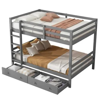 Produktbild von Etagenbett mit Lattenrost, 140x200 cm, Kinderbett mit Leiter, Schubladen und Rausfallschutz, Holzbett, Jugendbett