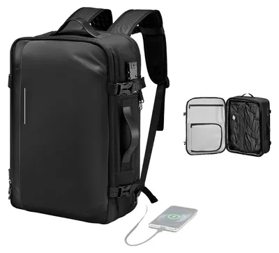 Produktbild von VEVOR Vakuum-Reise-Rucksack, 65L, erweiterbarer Vakuumversiegelter Kompressions-Reiserucksack, mit TSA-zugelassenem Schloss, mehreren Taschenfächern, wasserabweisendem Handgepäck, ohne Pumpe, Schwarz, 45 L, Schwarz (Pumpe nicht enthalten)