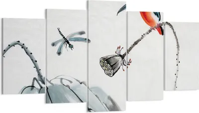 Produktbild von Bild auf Leinwand - Leinwandbild - 5 Teile - Libelle Vogel Blume - 160x85cm - Wand Bild - Wanddeko - Wandbilder - Leinwanddruck - Bilder - Wanddekoration - Leinwand bilder - Wandbild - EA160x85-4361