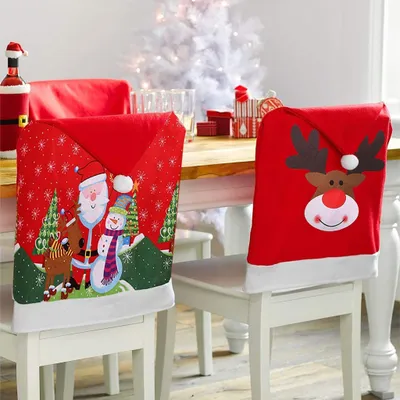 Produktbild von Weihnachten Stuhlhussen, Stuhlhussen 4 Stück Weihnachten Stuhlhussen Stuhlbezug Nikolausmütze Stuhlüberzug Nikolaus Hut Stuhlabdeckung Küche Stuhldeko Ornament Weihnachtsdeko Party Supplies