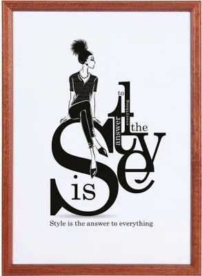A graphic illustration of a woman sitting on large letters that spell out 'Style is the answer to everything'.