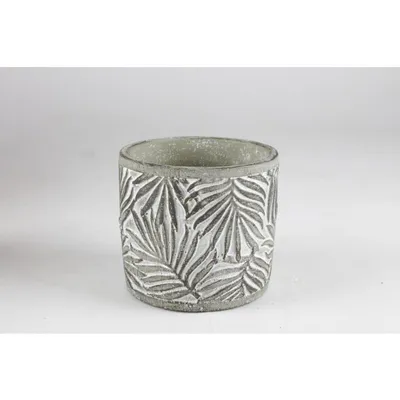 Image de 8x Pot de fleurs ciment vert antique motif feuilles 13x12cm