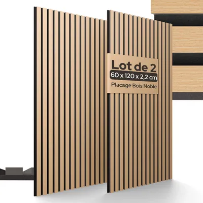 Image de AREBOS Chêne Panneaux acoustiques 120x60 - Jeu de 2 panneaux à lamelles absorbant le son pour mur & plafond pour l'amélioration de l'acoustique de la pièce