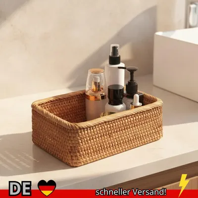 Produktbild von Handgewebter Rattan-Weidenkorb für Obst Tee Snack Brot Kosmetik Rechteckige