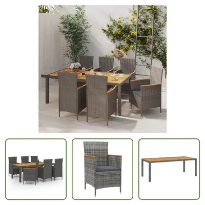 Produktbild von The Living Store 7-tlg. Garten-Essgruppe mit Kissen Poly Rattan Grau