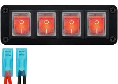 Productafbeelding van ProRide Wipschakelaar ON-OFF KCD4 - 2 Polig - 250V/16A - Inbouwpaneel 4-voudig - Met kabel en kapje - Rood indicatielampje