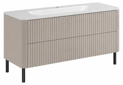 Obrázek produktu pro Skříňka do koupelny, rozměr 120 cm, barva kašmír, s umyvadlem, nožičky černé, rozměry 120,7 x 44,4 x 64,9 cm