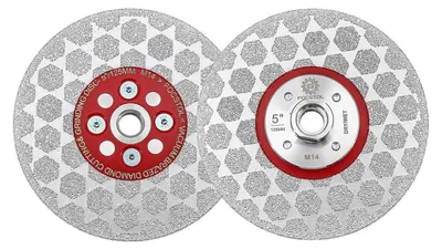 Productafbeelding van Diamantzaagschijf 125mm, 2 stuks. Geschikt voor het zagen en slijpen van porselein, keramiek, marmer, kwarts. Geschikt voor haakse slijpmachines, aansluiting M14