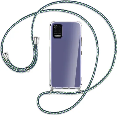 Produktbild von Handykette Backcover-Schutzhülle mit Band (Metall silberfarben) für LG K52 / K62 / Q52 - grün/blau/weiß