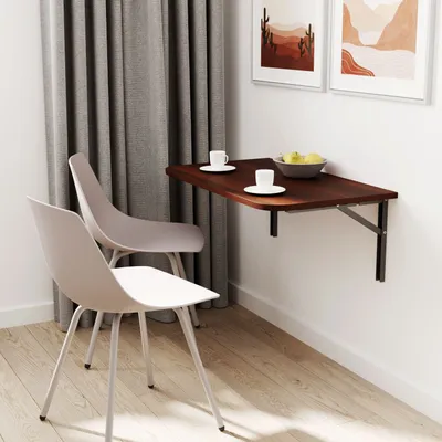 Image de AKKE Table murale pliante en noyer avec coins arrondis Lxl : 100x40 cm