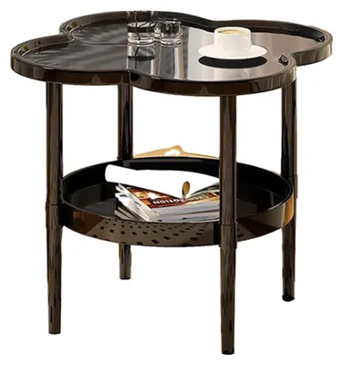 Produktbild von Zweistöckiger, blumenförmiger Beistelltisch mit offenem Ablagefach, multifunktional, für Wohnzimmer, Schlafzimmer, Büro, Sofa, Couch oder als Couchtisch geeignet.